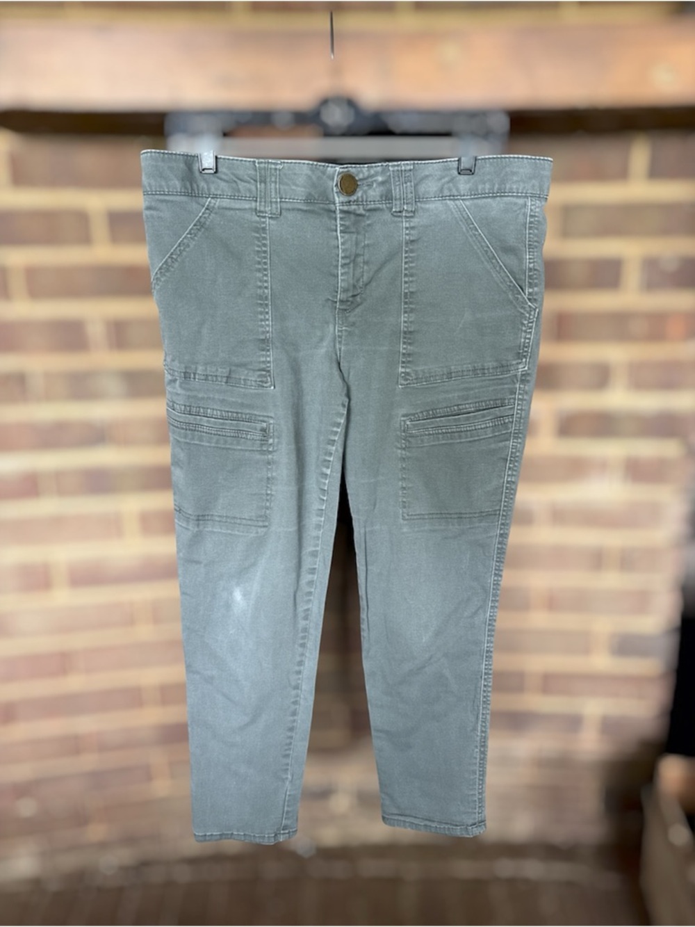 Democracy Olive Green Cropped Utility Jeans